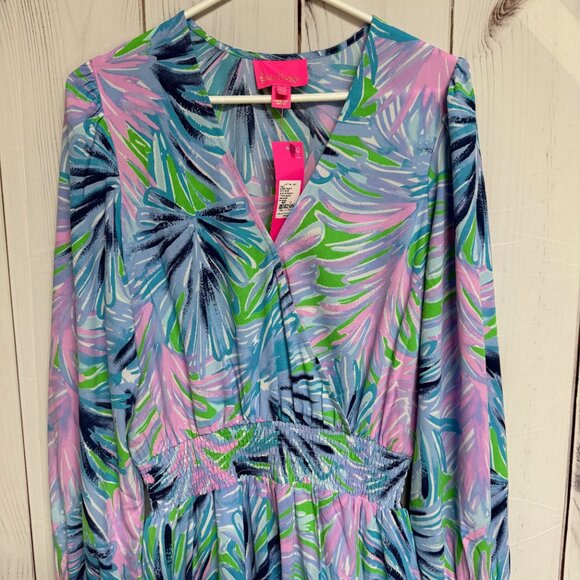 Lilly Pulitzer Heline Stretch Dress 10 Gecko Green Beach Bash NWT - Picture 2 of 12
